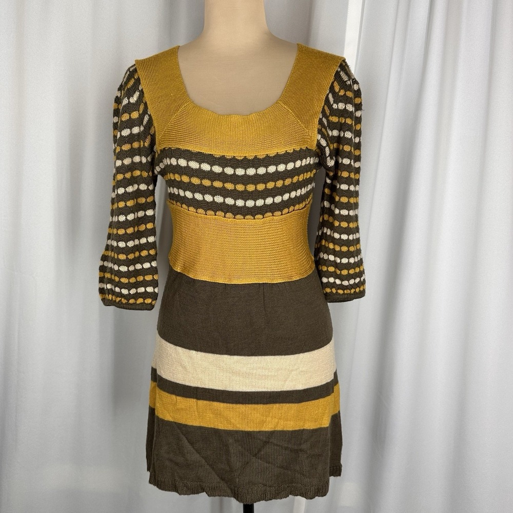 Peppe Peluso Sweater Dress Sz S Puff Sleeve Retro Mod Square Neck‎ Knit READ
